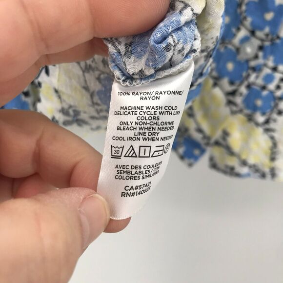 LOFT Outlet Top Womens Large Blue Yellow Floral Button Up Ruffle Collar - Picture 4 of 8